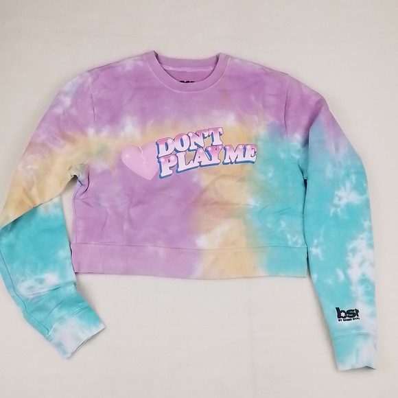 Revolve Samii Ryan Sweatshirt Sz M Cropped Pink Blue Tie Dye Don't Play‎ Me - Picture 2 of 13